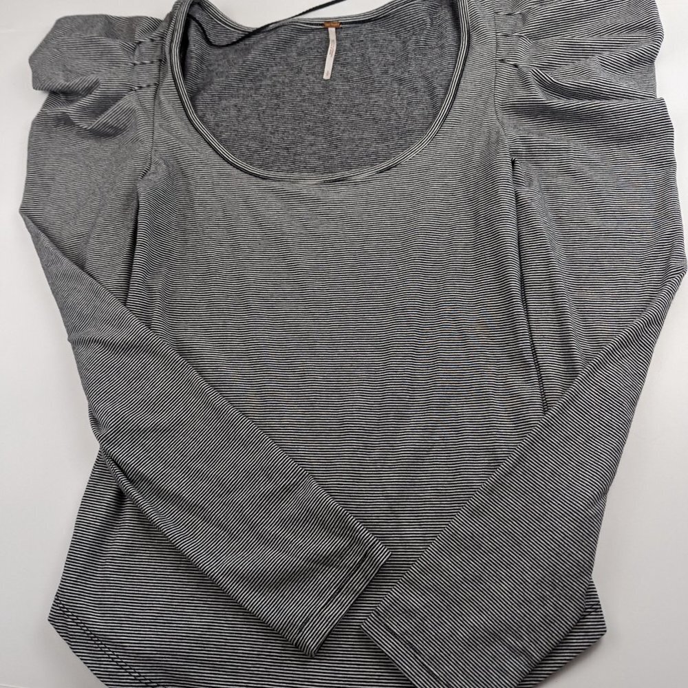 Free People Penelope Puff Shoulder Long Sleeve Striped Top, Sz S